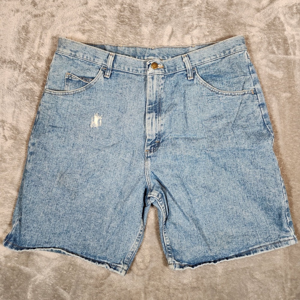 Wrangler Shorts Men's 37X9 (Tag 38) Jean Authentic Relaxed Blue 606W1SM HOLE